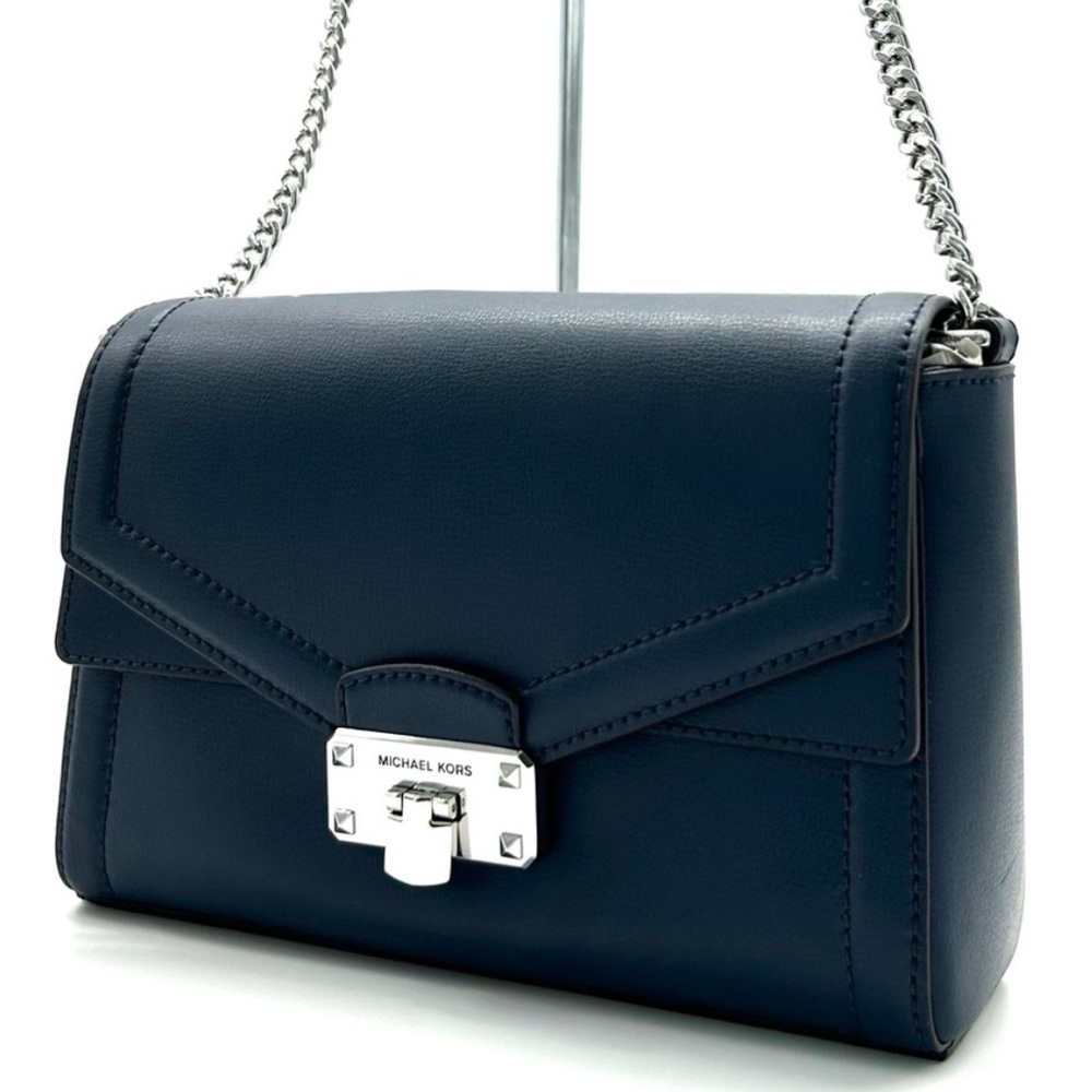Michael Kors Kinsley leather Medium shoulder Flap Crossbody Bag Navy Blue